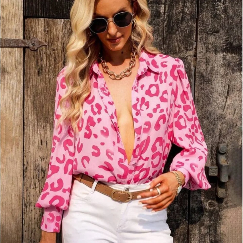 💕Acelitt Allover Print Button Front Shirt - Picture 5 of 7